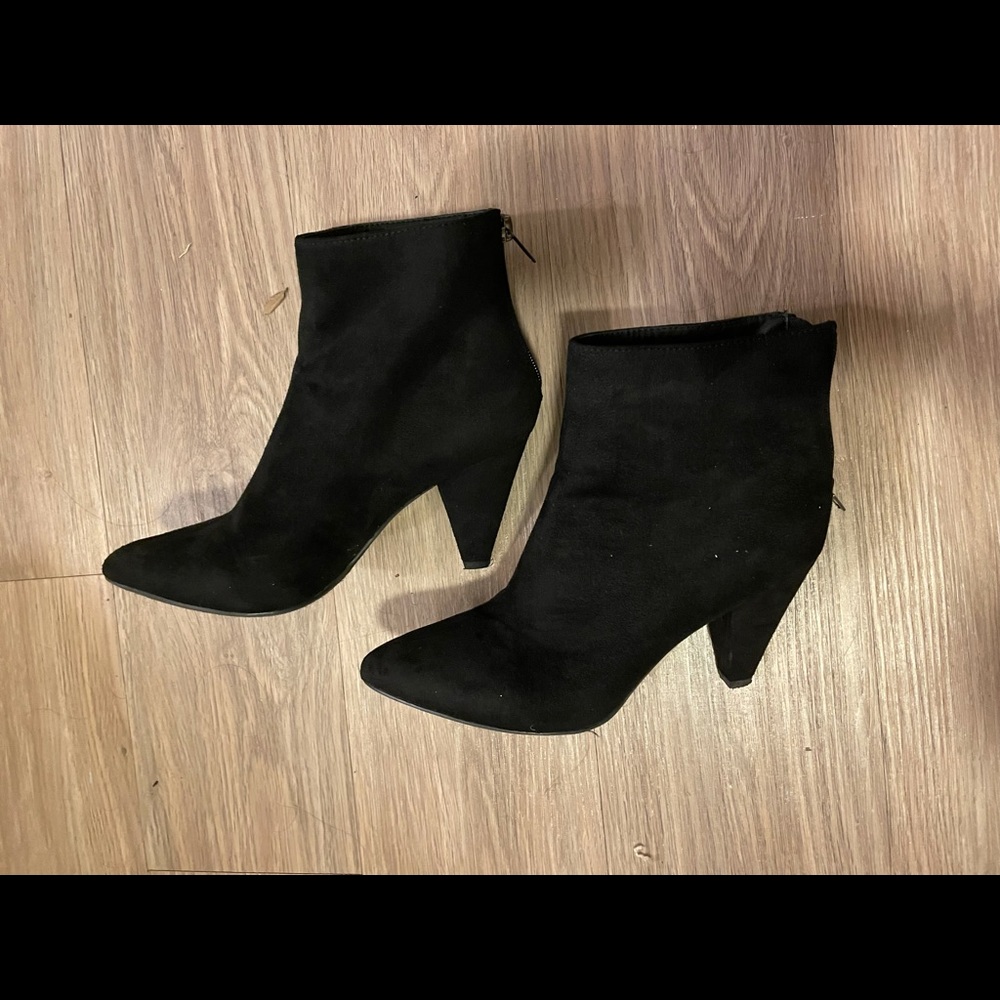 Black suede booties. Classy and comfortable